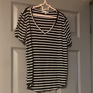 Green Envelope Los Angeles Black and White Striped V-Neck Tee